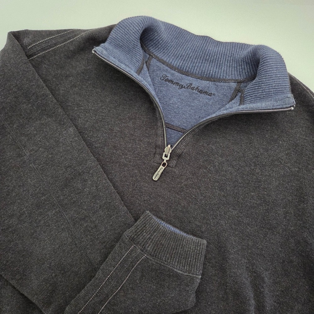 Tommy Bahama Quarter Zip Pullover Gray Blue‎ Reversible Mens XL